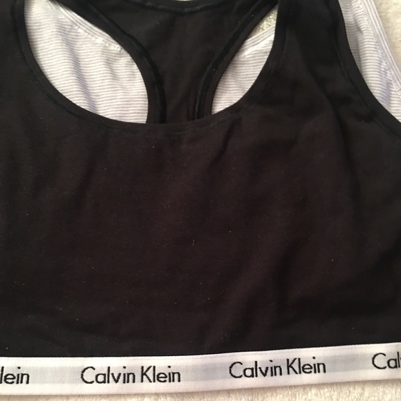 NWT Calvin Klein 2pk Bralette Blk,Gry/WhT stripe,S - Picture 3 of 7